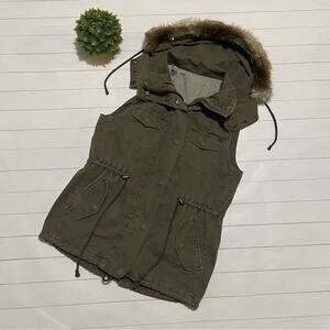 Velvet Graham Spencer Olive Green Faux Fur Utility Cargo Jacket‎ Vest Small